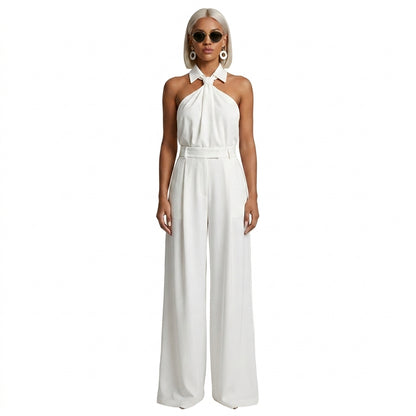 Damen-Jumpsuit mit Neckholder-Kragen, Knotendetail und weitem Bein-Jumpsuits for women-Alpenkind