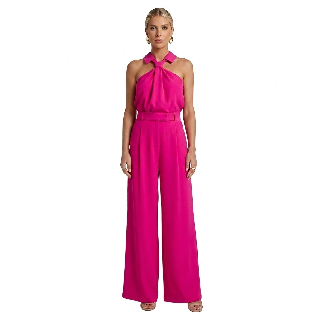 Damen-Jumpsuit mit Neckholder-Kragen, Knotendetail und weitem Bein-Jumpsuits for women-Alpenkind