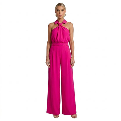 Damen-Jumpsuit mit Neckholder-Kragen, Knotendetail und weitem Bein-Jumpsuits for women-Alpenkind