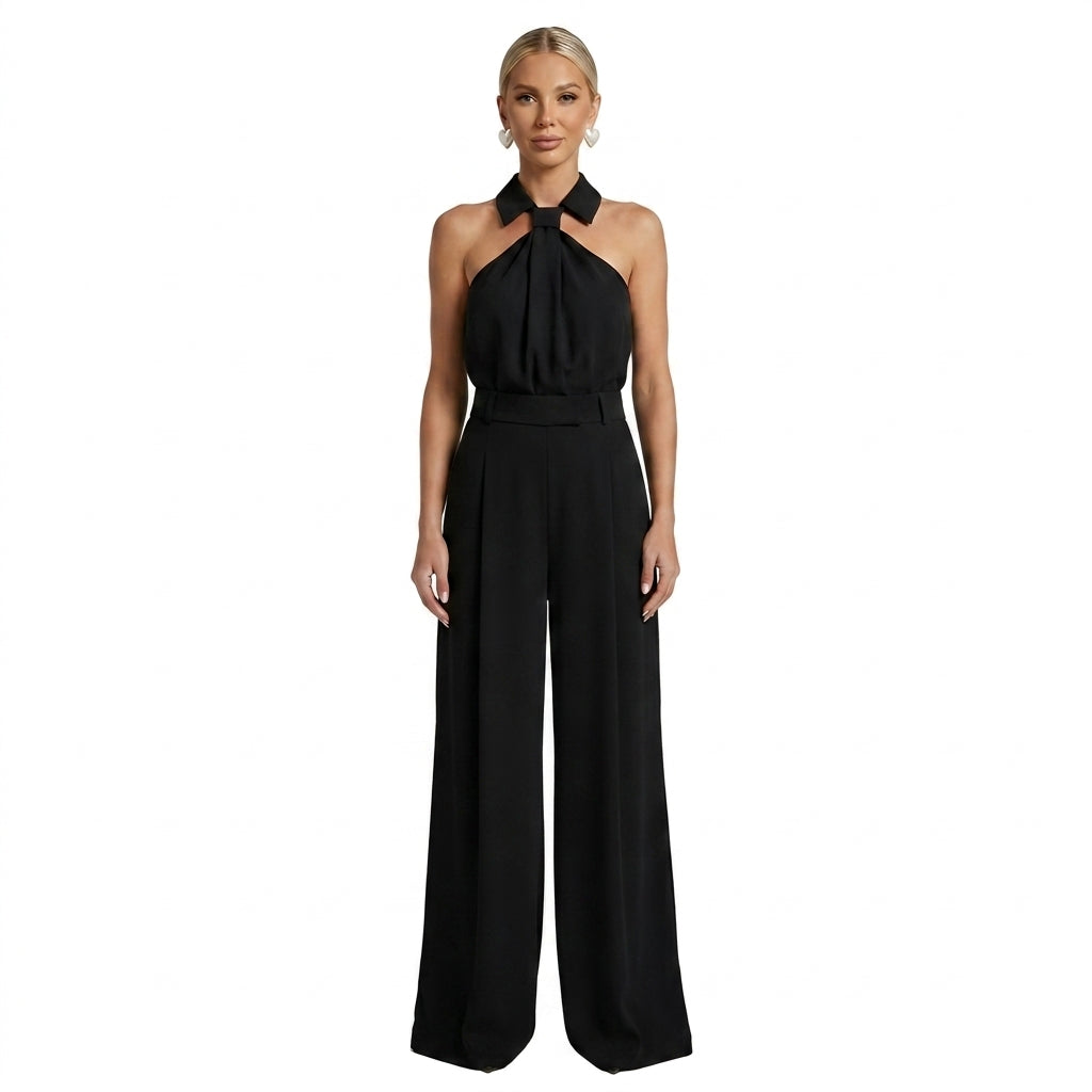 Damen-Jumpsuit mit Neckholder-Kragen, Knotendetail und weitem Bein-Jumpsuits for women-Alpenkind