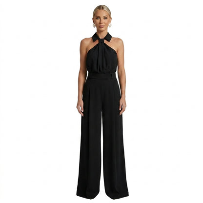 Damen-Jumpsuit mit Neckholder-Kragen, Knotendetail und weitem Bein-Jumpsuits for women-Alpenkind