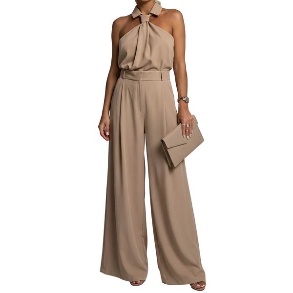 Damen-Jumpsuit mit Neckholder-Kragen, Knotendetail und weitem Bein-Jumpsuits for women-Alpenkind