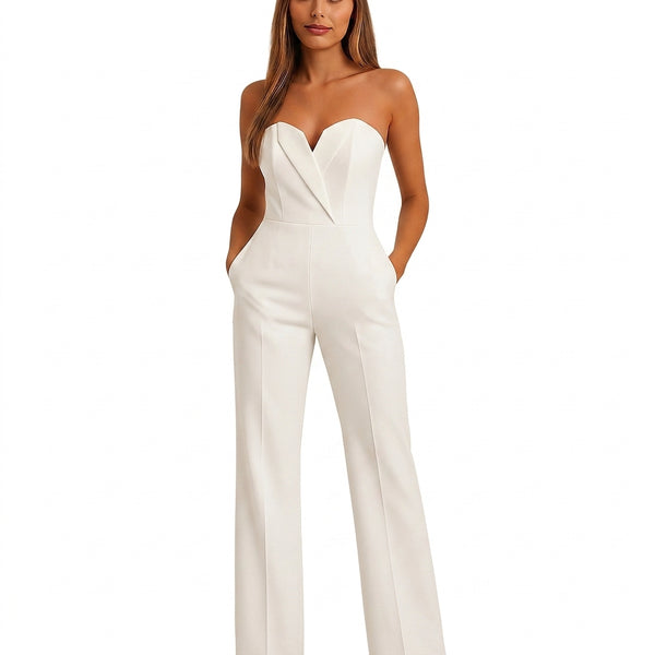 Damen-Jumpsuit mit trägerlosem V-Ausschnitt und weitem Bein-Jumpsuits for women-Alpenkind