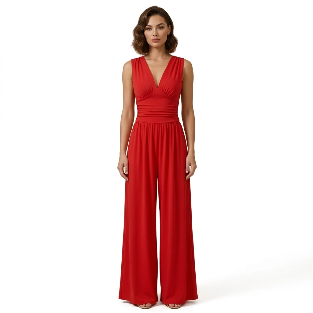 Damen-Jumpsuit mit V-Ausschnitt und weitem Bein-Jumpsuits for women-Alpenkind