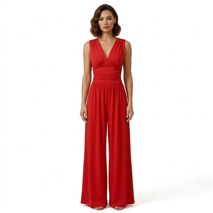 Damen-Jumpsuit mit V-Ausschnitt und weitem Bein-Jumpsuits for women-Alpenkind