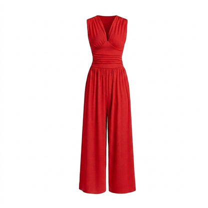 Damen-Jumpsuit mit V-Ausschnitt und weitem Bein-Jumpsuits for women-Alpenkind