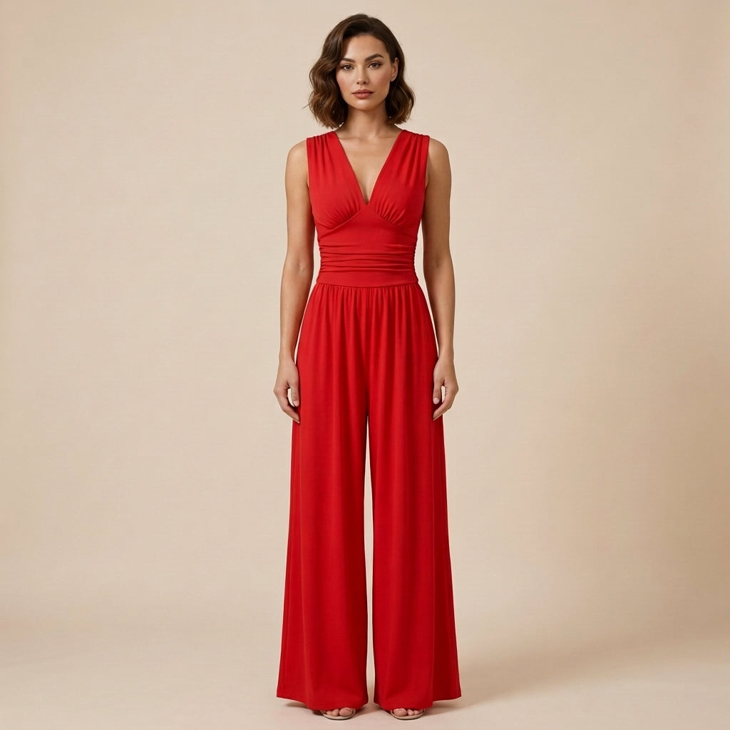 Damen-Jumpsuit mit V-Ausschnitt und weitem Bein-Jumpsuits for women-Alpenkind
