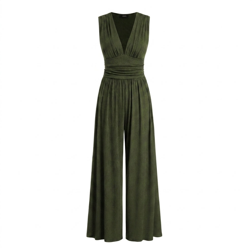 Damen-Jumpsuit mit V-Ausschnitt und weitem Bein-Jumpsuits for women-Alpenkind