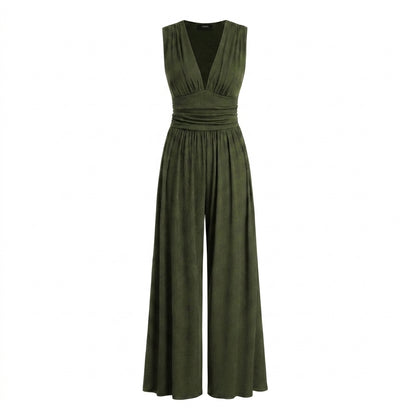 Damen-Jumpsuit mit V-Ausschnitt und weitem Bein-Jumpsuits for women-Alpenkind