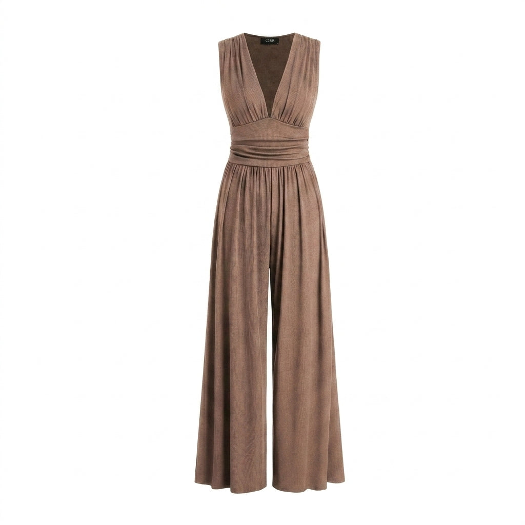 Damen-Jumpsuit mit V-Ausschnitt und weitem Bein-Jumpsuits for women-Alpenkind