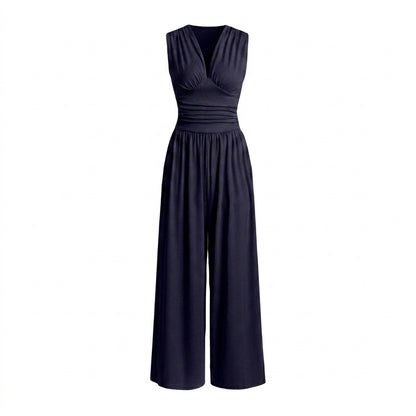 Damen-Jumpsuit mit V-Ausschnitt und weitem Bein-Jumpsuits for women-Alpenkind