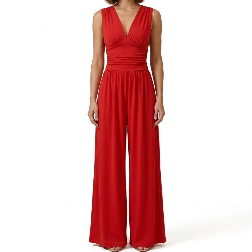 Damen-Jumpsuit mit V-Ausschnitt und weitem Bein-Jumpsuits for women-Alpenkind