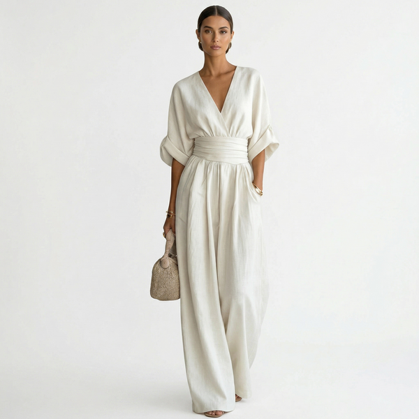 Damen-Jumpsuit mit V-Ausschnitt, weitem Bein und Taillenbund-Jumpsuits for women-Alpenkind