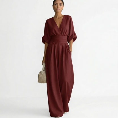 Damen-Jumpsuit mit V-Ausschnitt, weitem Bein und Taillenbund-Jumpsuits for women-Alpenkind