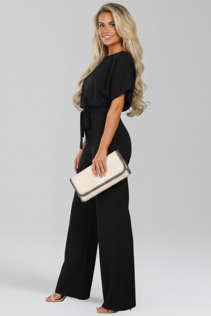 Damen-Jumpsuit mit weitem Bein und Bindegürtel-Jumpsuits for women-Alpenkind