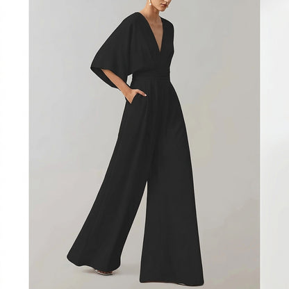 Damen-Jumpsuit mit weitem Bein und V-Ausschnitt-Jumpsuits for women-Alpenkind