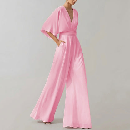 Damen-Jumpsuit mit weitem Bein und V-Ausschnitt-Jumpsuits for women-Alpenkind