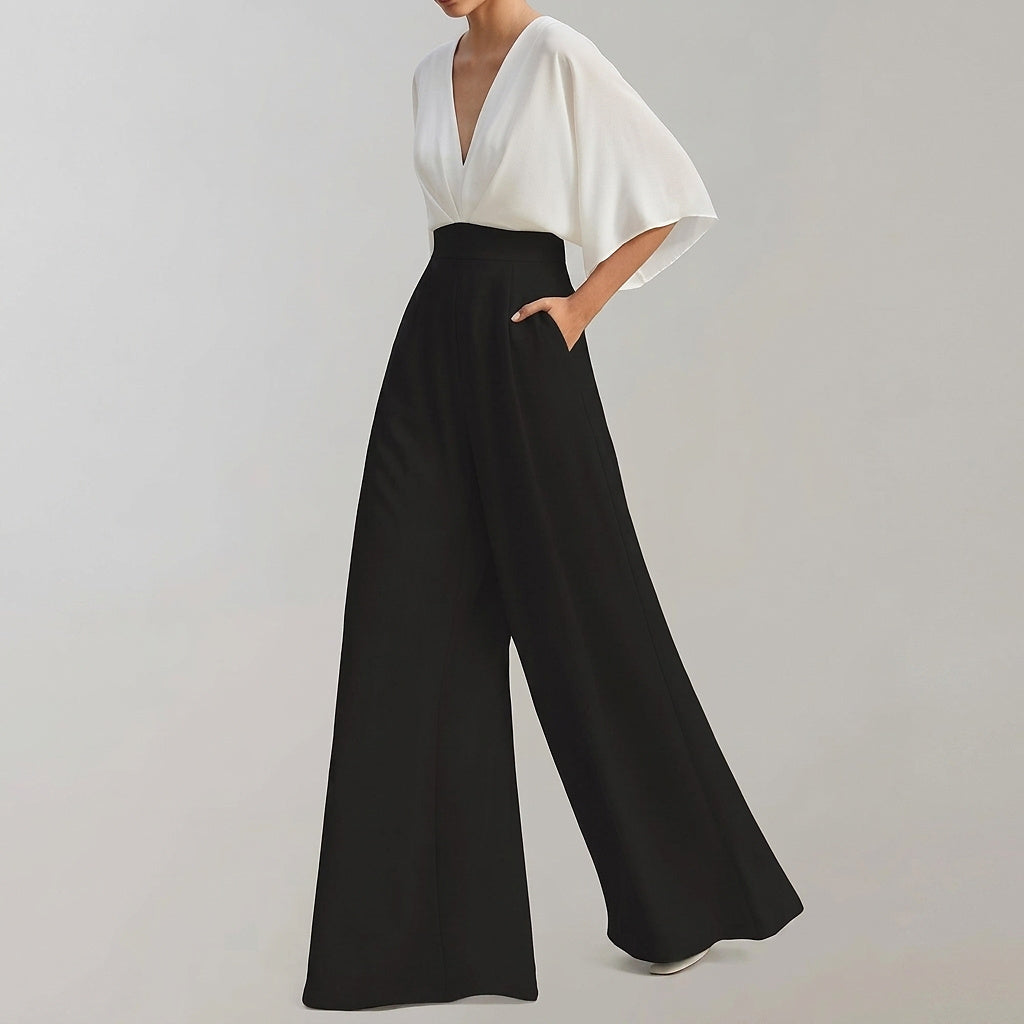 Damen-Jumpsuit mit weitem Bein und V-Ausschnitt-Jumpsuits for women-Alpenkind