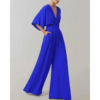 Damen-Jumpsuit mit weitem Bein und V-Ausschnitt-Jumpsuits for women-Alpenkind