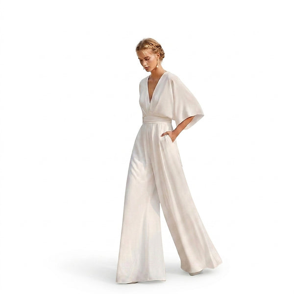 Damen-Jumpsuit mit weitem Bein und V-Ausschnitt-Jumpsuits for women-Alpenkind