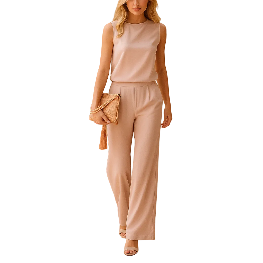 Damen Jumpsuit ohne Ärmel mit Rundhalsausschnitt und weitem Bein-Jump suit-Alpenkind
