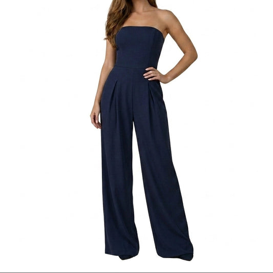 Damen-Jumpsuit trägerlos mit weitem Bein und Faltenlegung-Jumpsuits for women-Alpenkind