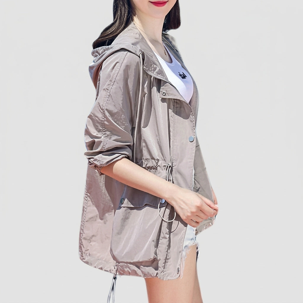 Damen-Kapuzenjacke aus halbtransparentem Stoff mit Reißverschluss-Jacket for women-Alpenkind