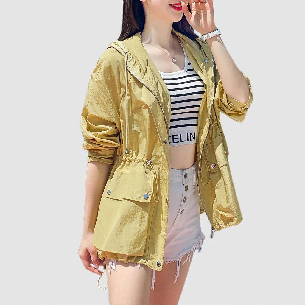 Damen-Kapuzenjacke aus halbtransparentem Stoff mit Reißverschluss-Jacket for women-Alpenkind