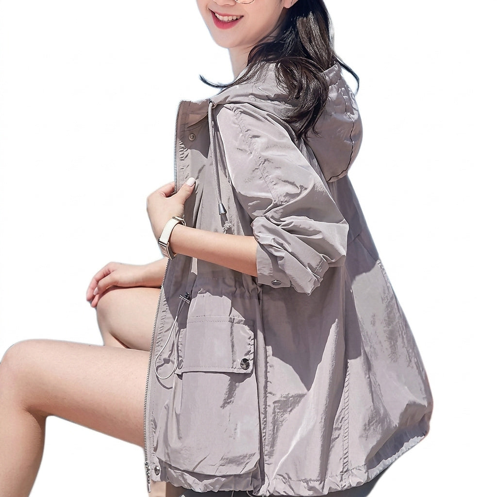 Damen-Kapuzenjacke aus halbtransparentem Stoff mit Reißverschluss-Jacket for women-Alpenkind