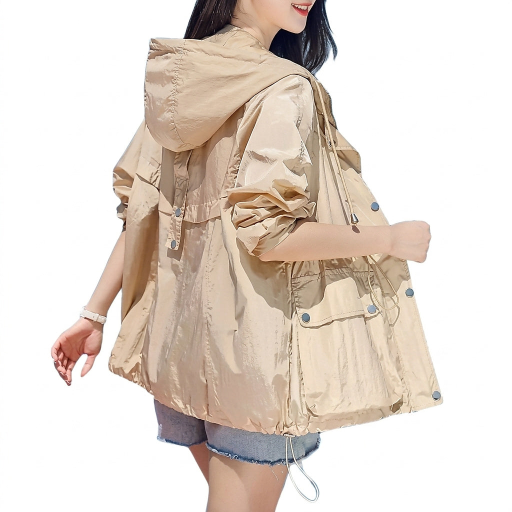 Damen-Kapuzenjacke aus halbtransparentem Stoff mit Reißverschluss-Jacket for women-Alpenkind