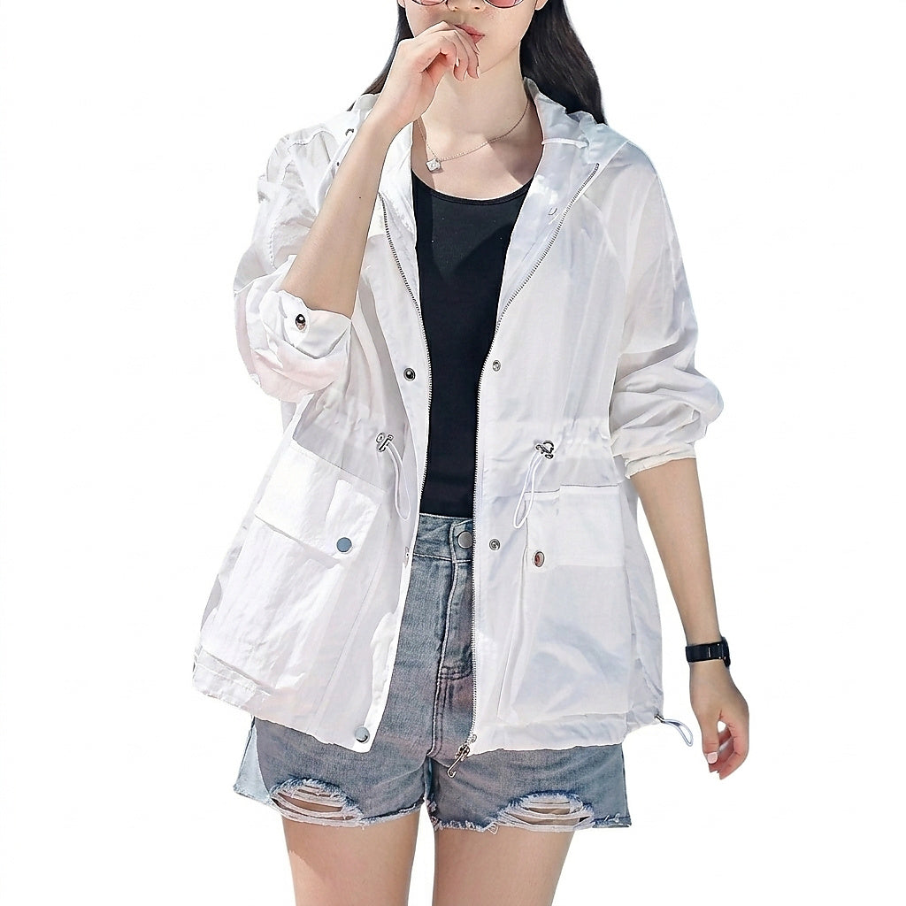 Damen-Kapuzenjacke aus halbtransparentem Stoff mit Reißverschluss-Jacket for women-Alpenkind
