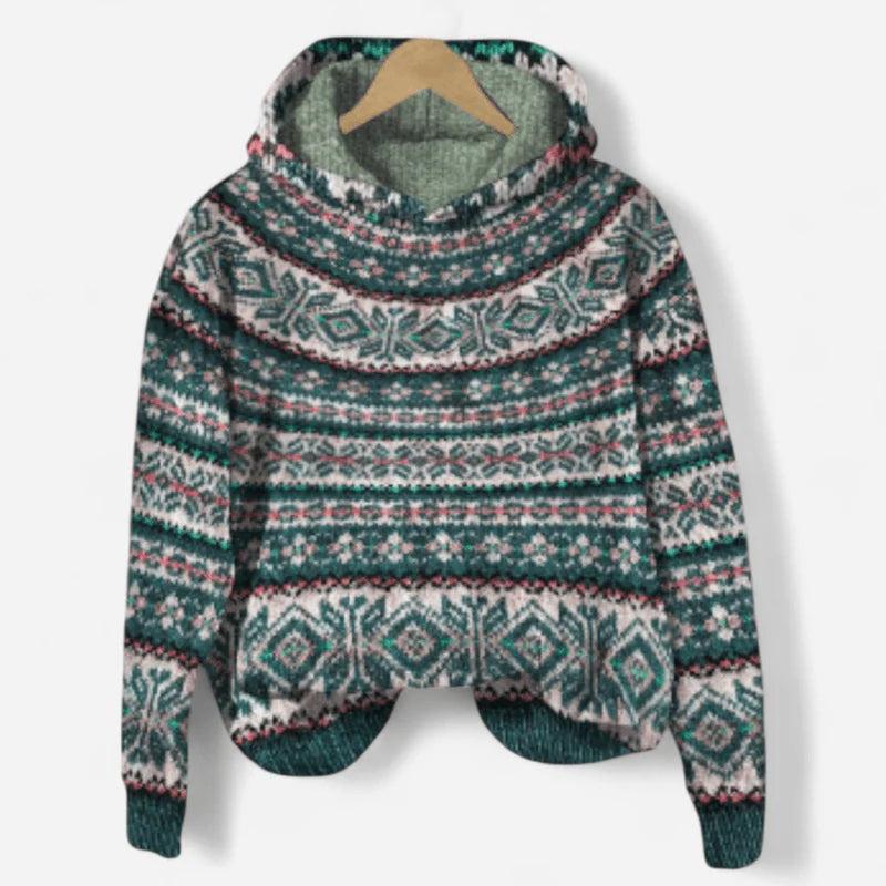 Damen-Kapuzenpullover mit durchgehendem Muster-Alpenkind