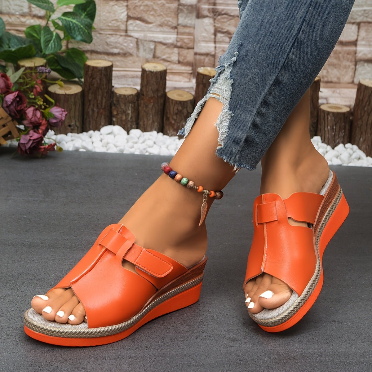 Damen-Keilsandalen mit Klettverschluss-Footwear for women-Alpenkind