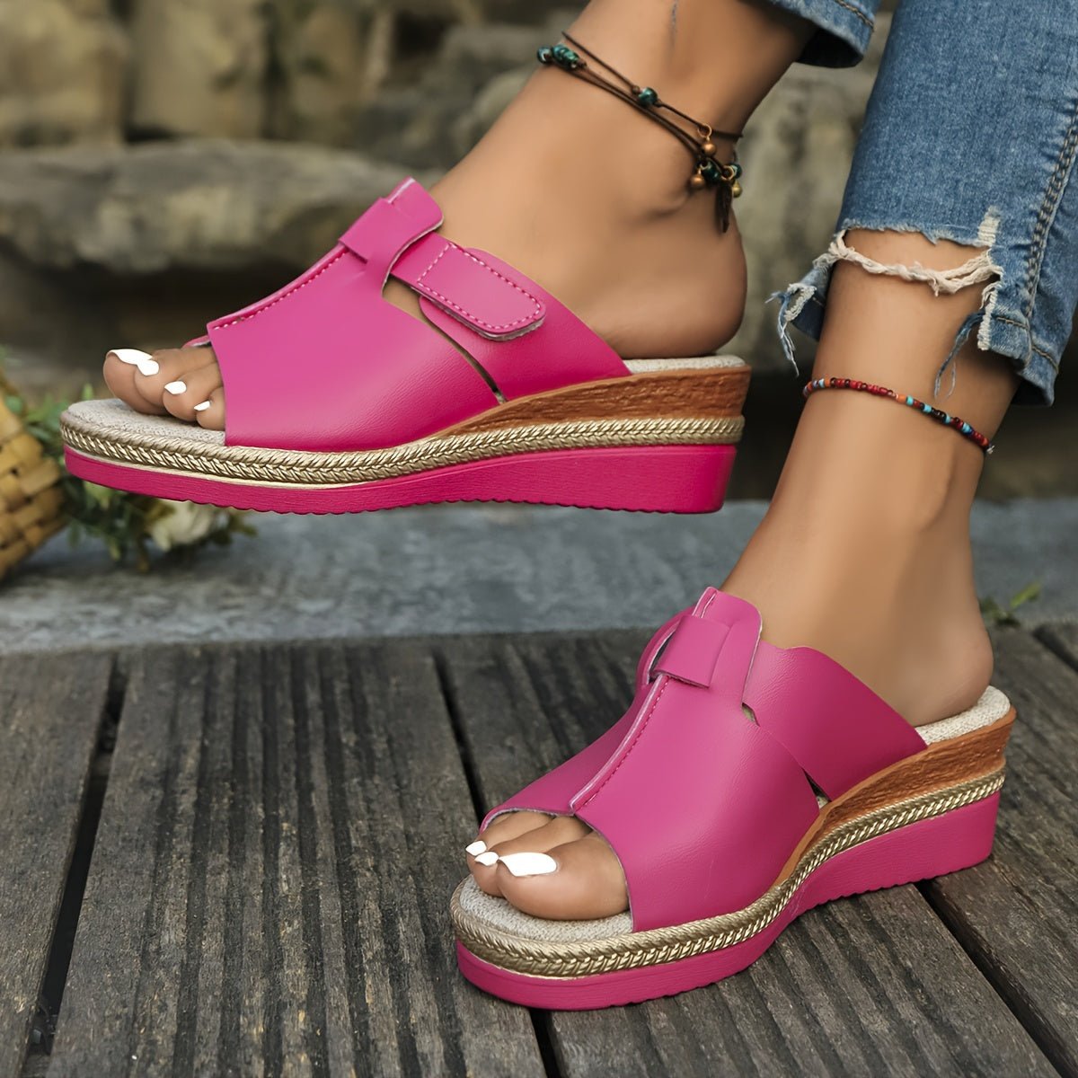 Damen-Keilsandalen mit Klettverschluss-Footwear for women-Alpenkind
