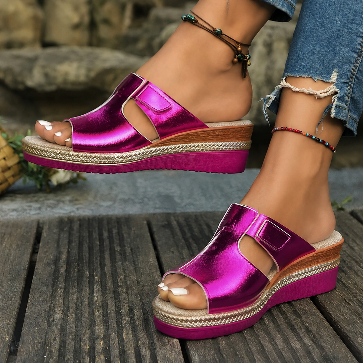 Damen-Keilsandalen mit Klettverschluss-Footwear for women-Alpenkind