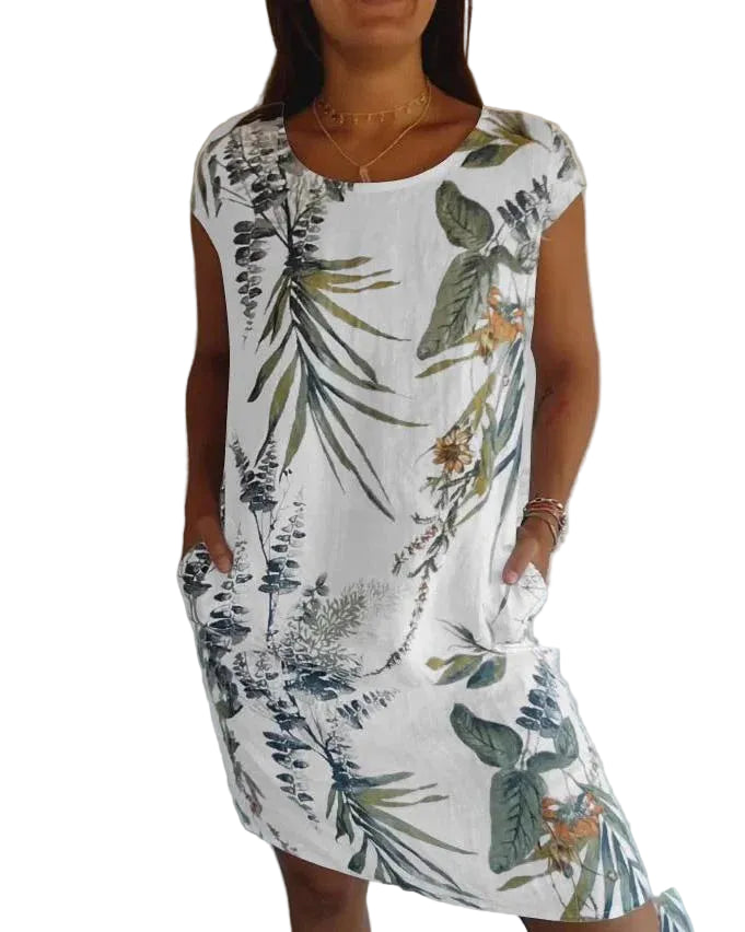 Damen Kleid mit botanischem Muster-Mini Dress-Alpenkind