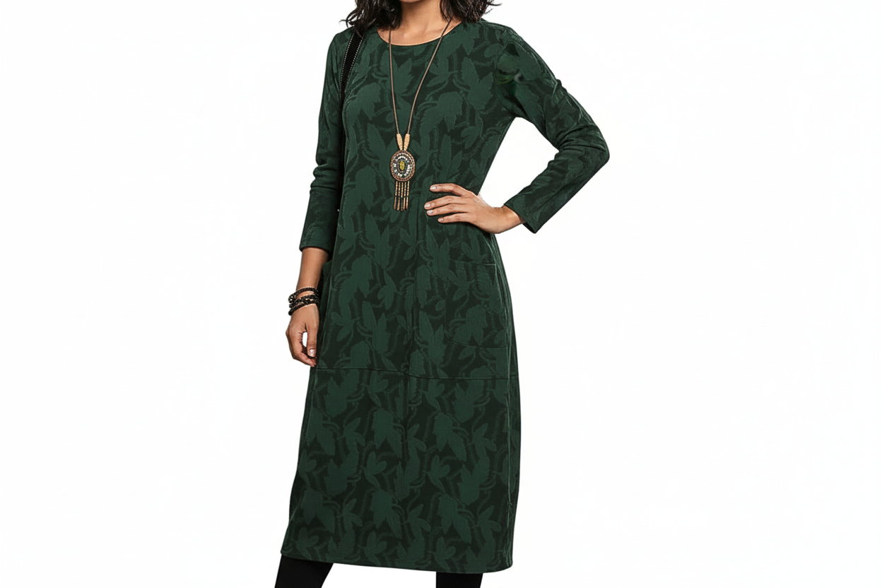 Damen Kleid mit Print und langen Ärmeln-Midi Dress-Alpenkind