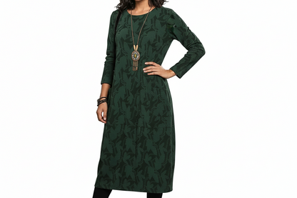 Damen Kleid mit Print und langen Ärmeln-Midi Dress-Alpenkind