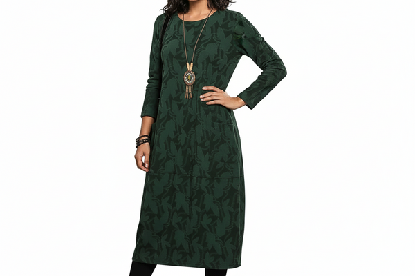 Damen Kleid mit Print und langen Ärmeln-Midi Dress-Alpenkind
