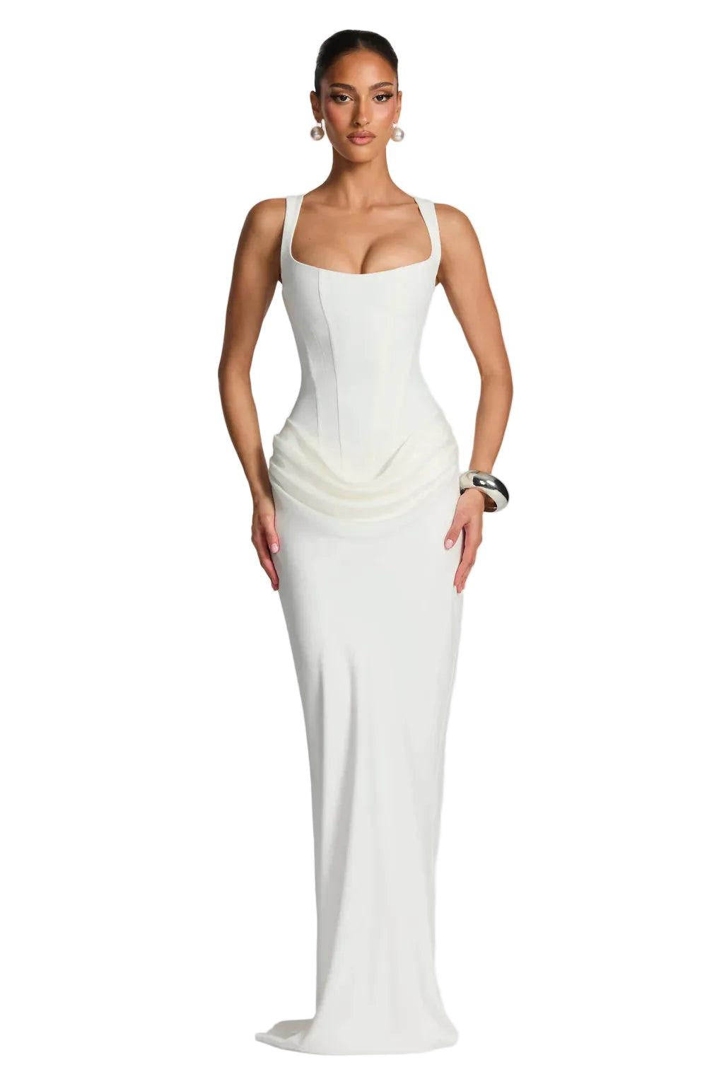 Damen kleid mit strukturierter Form und eckigem Ausschnitt-Maxi Dress-Alpenkind