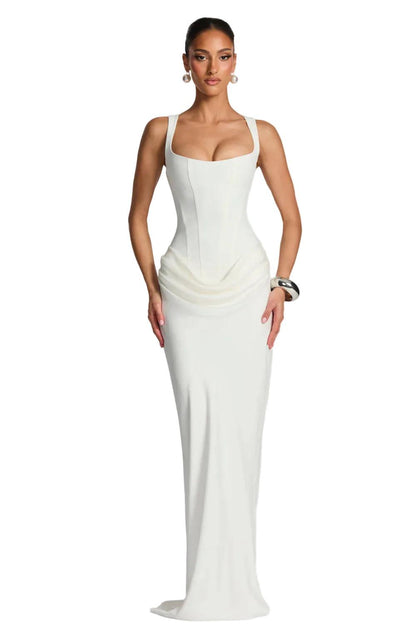 Damen kleid mit strukturierter Form und eckigem Ausschnitt-Maxi Dress-Alpenkind