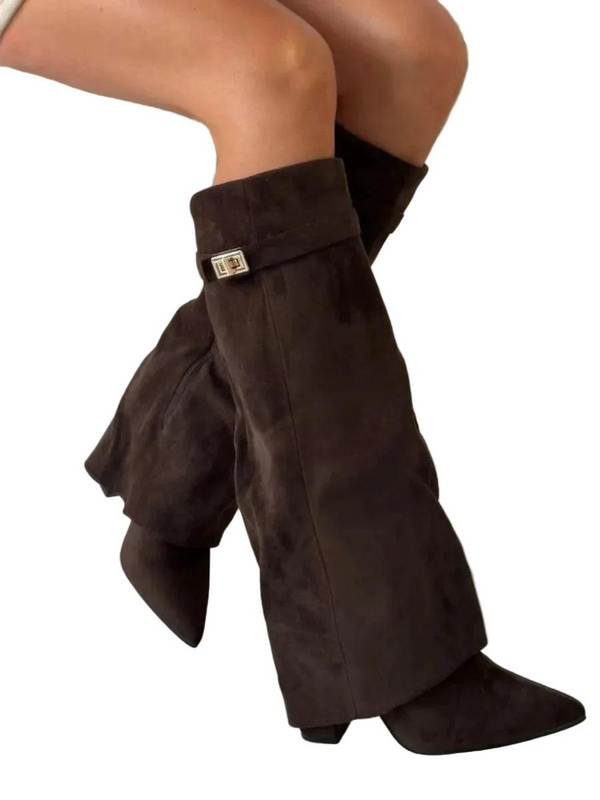 Damen Kniehohe Stiefel mit Spitz zulaufender Form und Blockabsatz-Footwear for women-Alpenkind