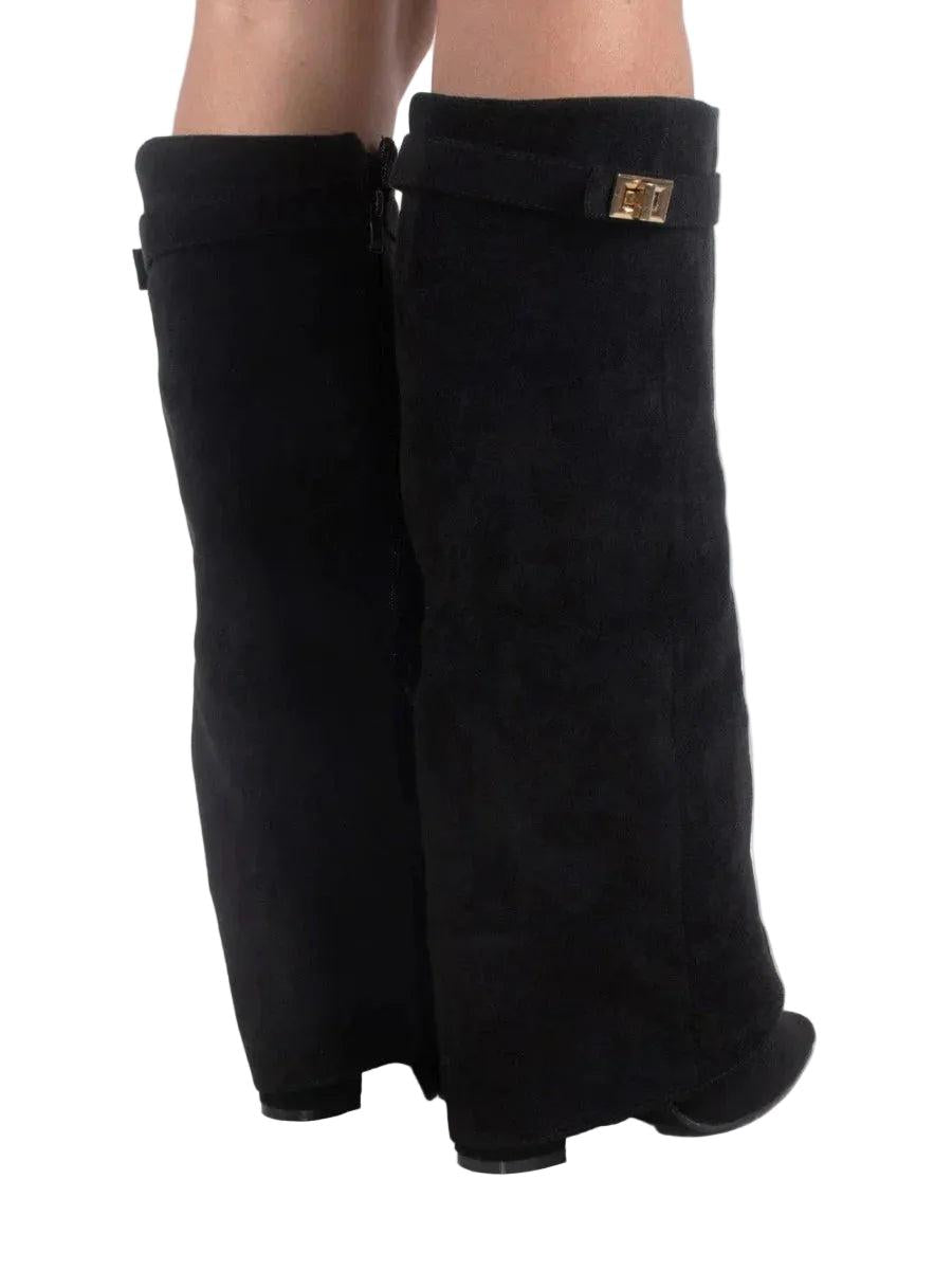 Damen Kniehohe Stiefel mit Spitz zulaufender Form und Blockabsatz-Women Footwear-Alpenkind