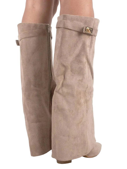 Damen Kniehohe Stiefel mit Spitz zulaufender Form und Blockabsatz-Women Footwear-Alpenkind