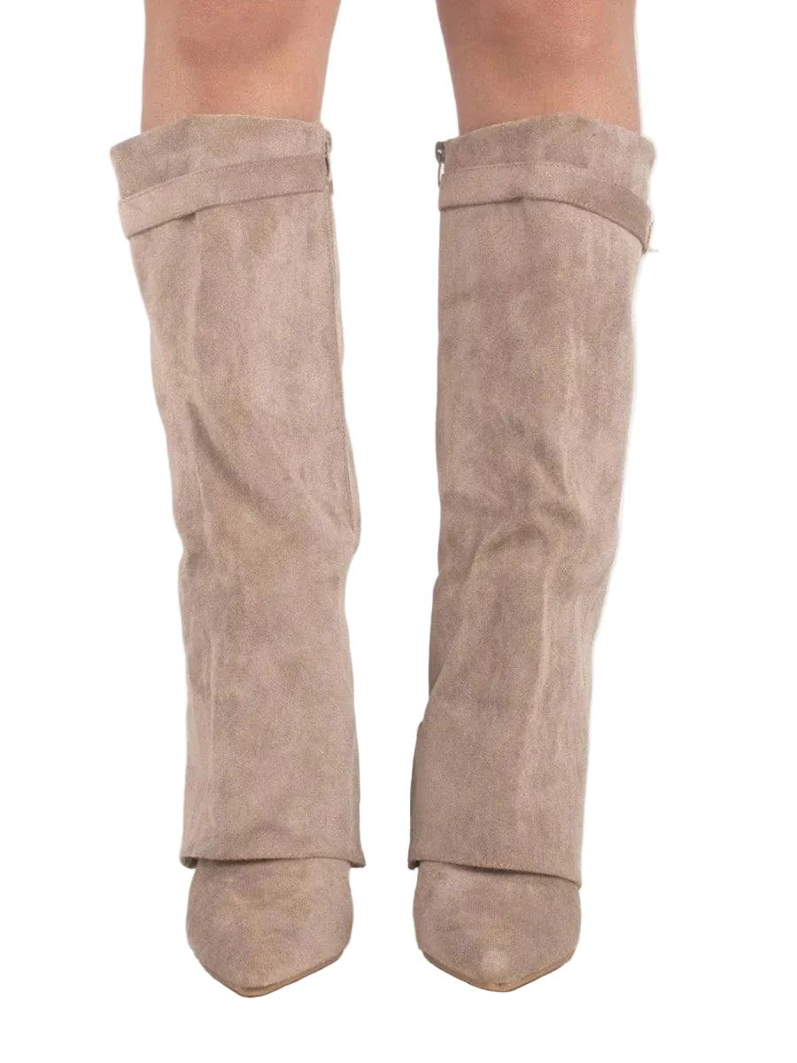 Damen Kniehohe Stiefel mit Spitz zulaufender Form und Blockabsatz-Women Footwear-Alpenkind