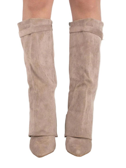 Damen Kniehohe Stiefel mit Spitz zulaufender Form und Blockabsatz-Women Footwear-Alpenkind