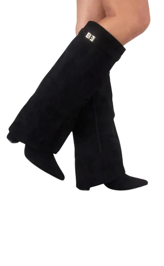 Damen Kniehohe Stiefel mit Spitz zulaufender Form und Blockabsatz-Footwear for women-Alpenkind
