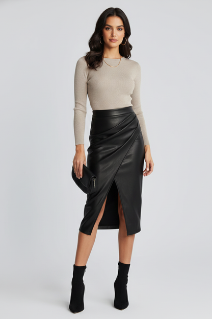 Damen knielanger Rock mit hohem Bund und Schlitz vorne-Skirt for women-Alpenkind