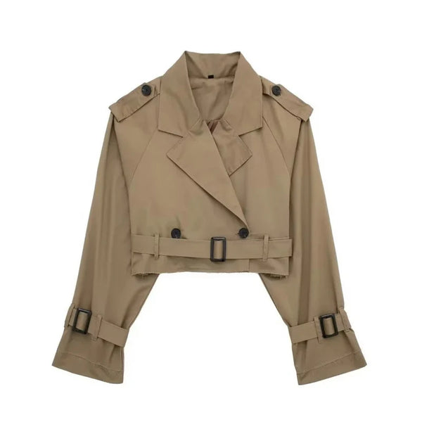Damen Kurz Trenchjacke mit doppelter Knopfanordnung-Women Coats-Alpenkind