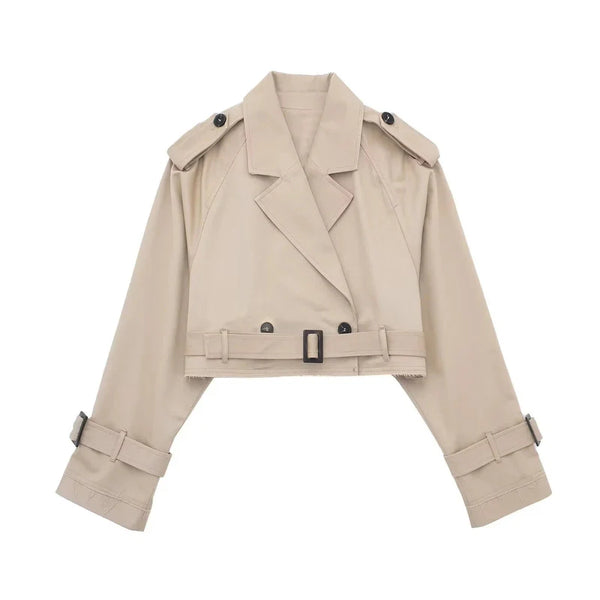 Damen Kurz Trenchjacke mit doppelter Knopfanordnung-Women Coats-Alpenkind